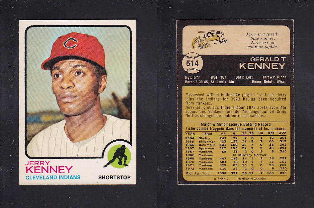 1973 O-PEE-CHEE BASEBALL CARD #514 J. KENNEY photo 1973 O-PEE-CHEE BASEBALL CARD #514 J. KENNEY photo
