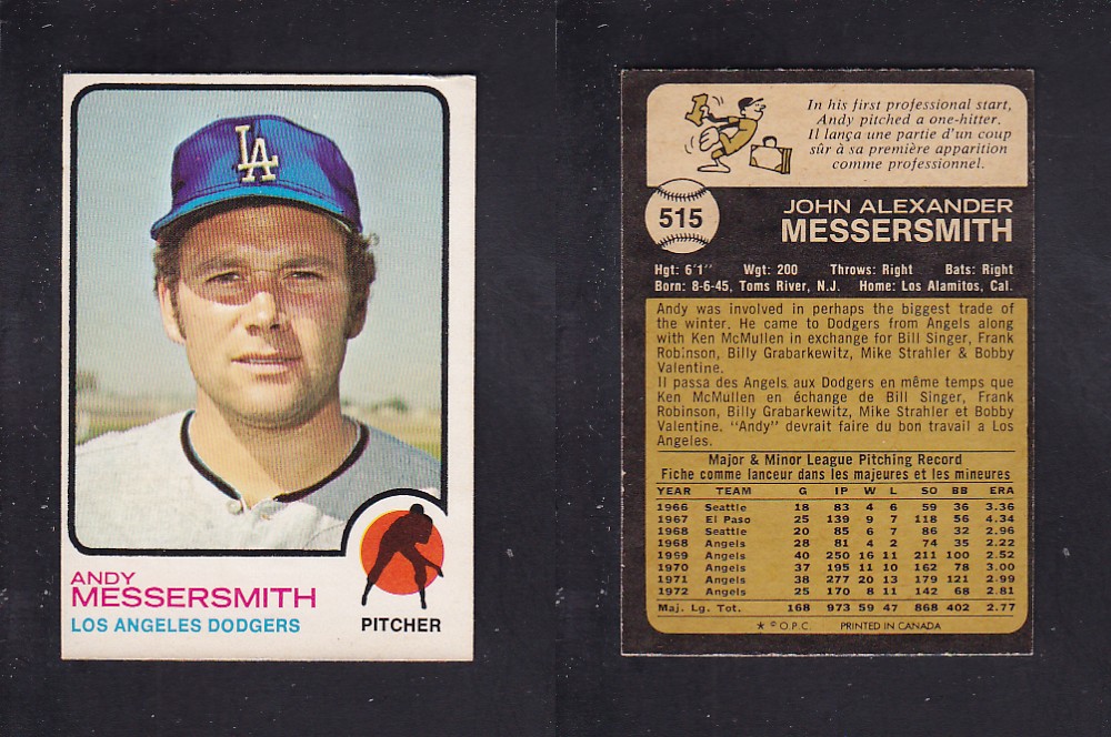 1973 O-PEE-CHEE BASEBALL CARD #515 A. MESSERSMITH photo 1973 O-PEE-CHEE BASEBALL CARD #515 A. MESSERSMITH photo