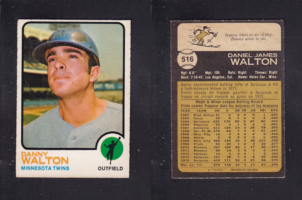 1973 O-PEE-CHEE BASEBALL CARD #516 D. WALTON photo 1973 O-PEE-CHEE BASEBALL CARD #516 D. WALTON photo