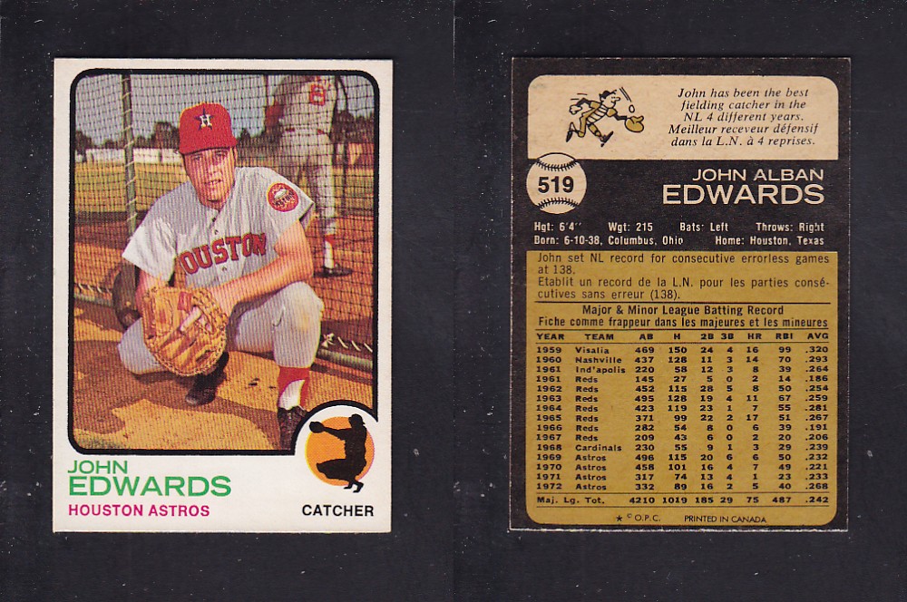 1973 O-PEE-CHEE BASEBALL CARD #519 E. EDWARDS photo 1973 O-PEE-CHEE BASEBALL CARD #519 E. EDWARDS photo