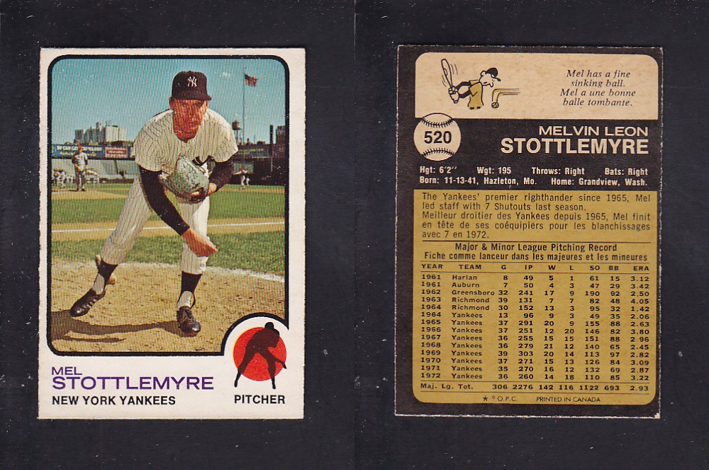 1973 O-PEE-CHEE BASEBALL CARD #520 M. STOTTLEMYRE photo 1973 O-PEE-CHEE BASEBALL CARD #520 M. STOTTLEMYRE photo
