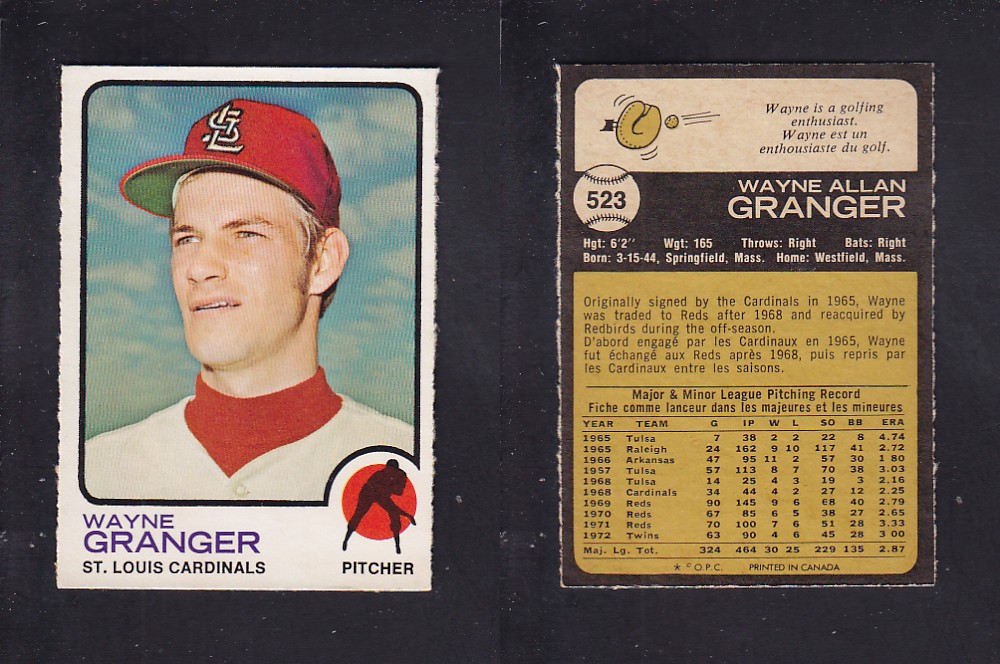 1973 O-PEE-CHEE BASEBALL CARD #523 W. GRANGER photo 1973 O-PEE-CHEE BASEBALL CARD #523 W. GRANGER photo