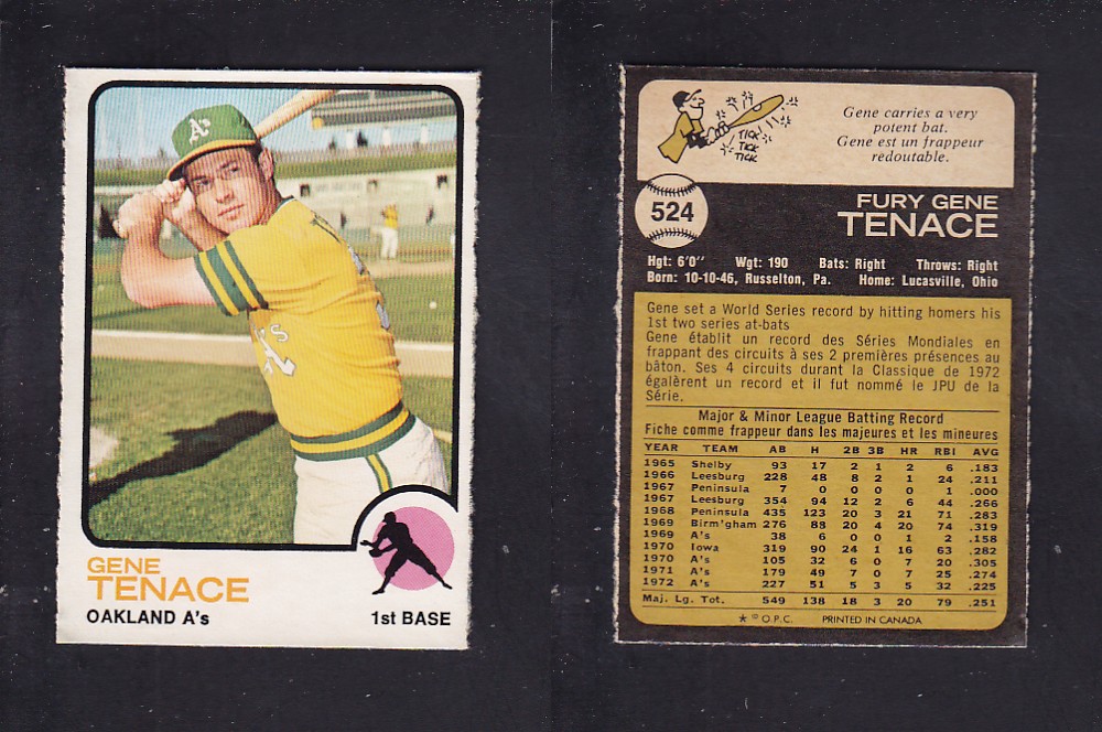 1973 O-PEE-CHEE BASEBALL CARD #524 G. TENACE photo 1973 O-PEE-CHEE BASEBALL CARD #524 G. TENACE photo