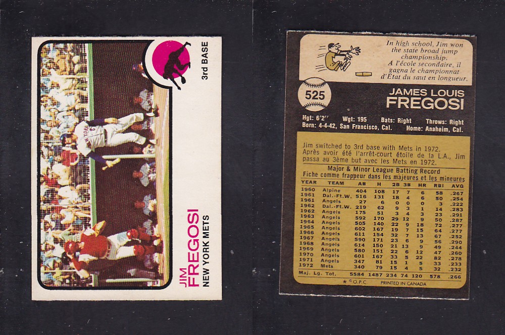 1973 O-PEE-CHEE BASEBALL CARD #525 J. FREGOSI photo 1973 O-PEE-CHEE BASEBALL CARD #525 J. FREGOSI photo