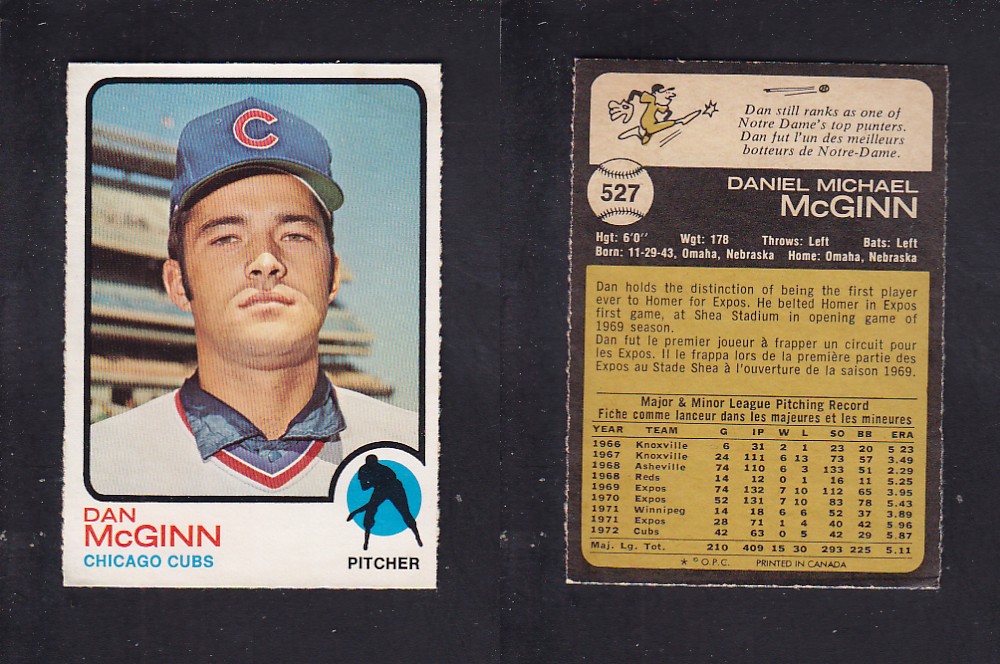 1973 O-PEE-CHEE BASEBALL CARD #527 D. McGINN photo 1973 O-PEE-CHEE BASEBALL CARD #527 D. McGINN photo