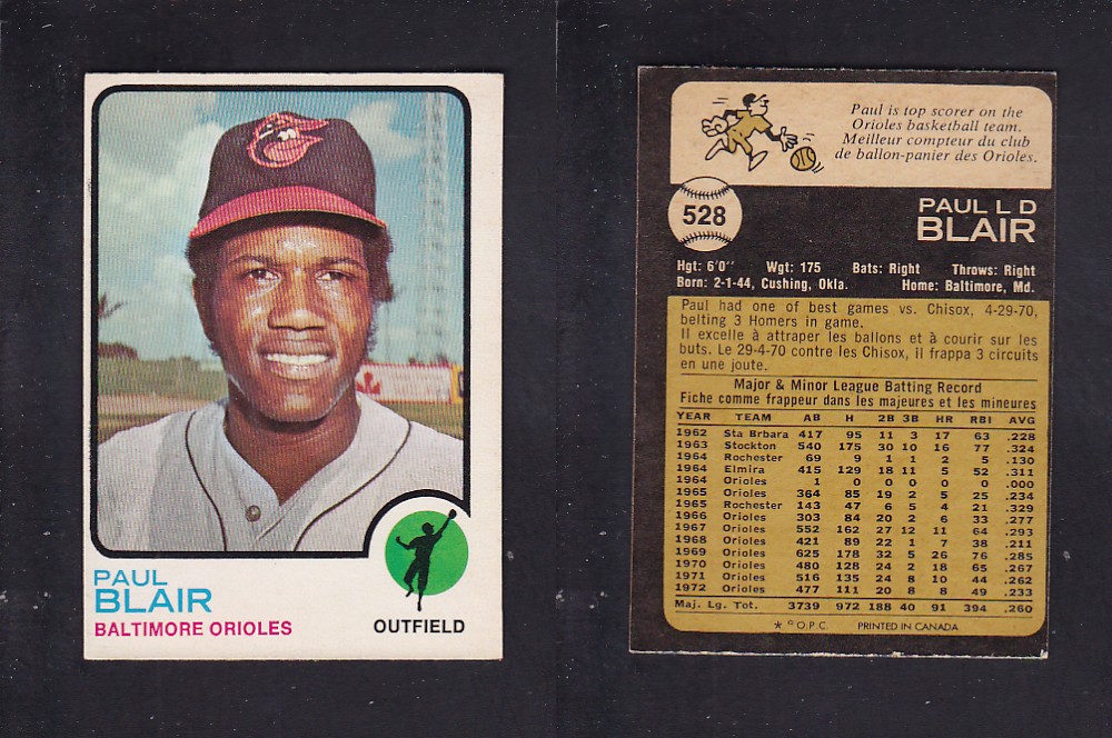 1973 O-PEE-CHEE BASEBALL CARD #528 P. BLAIR photo 1973 O-PEE-CHEE BASEBALL CARD #528 P. BLAIR photo