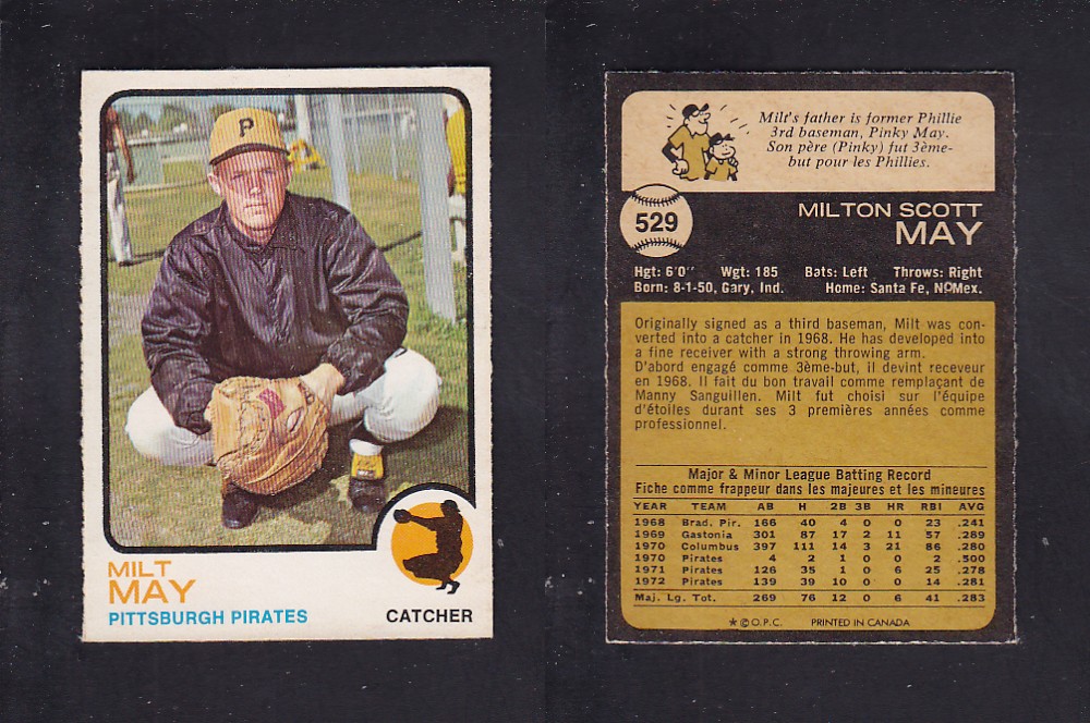 1973 O-PEE-CHEE BASEBALL CARD #529 M. MAY photo 1973 O-PEE-CHEE BASEBALL CARD #529 M. MAY photo