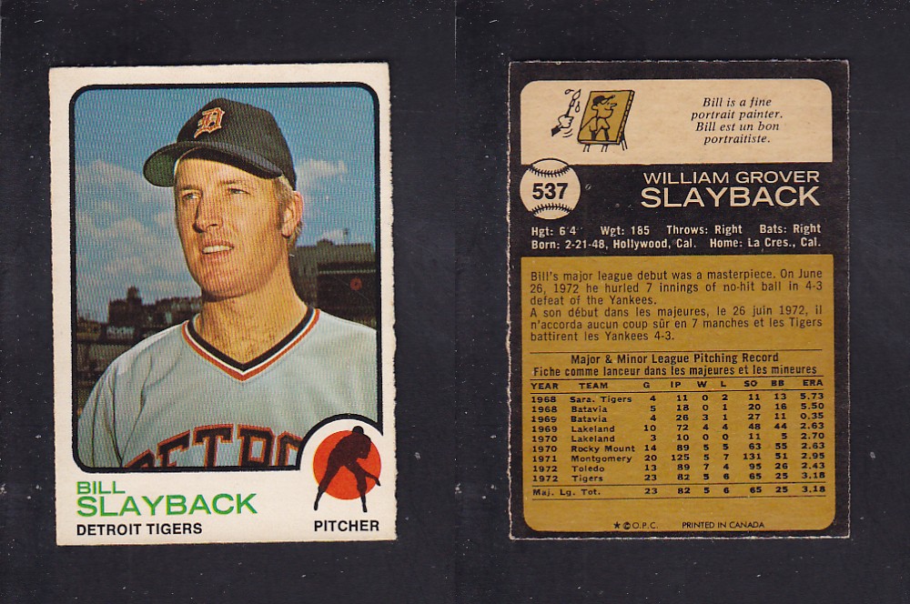 1973 O-PEE-CHEE BASEBALL CARD #537 S. SLAYBACK photo 1973 O-PEE-CHEE BASEBALL CARD #537 S. SLAYBACK photo