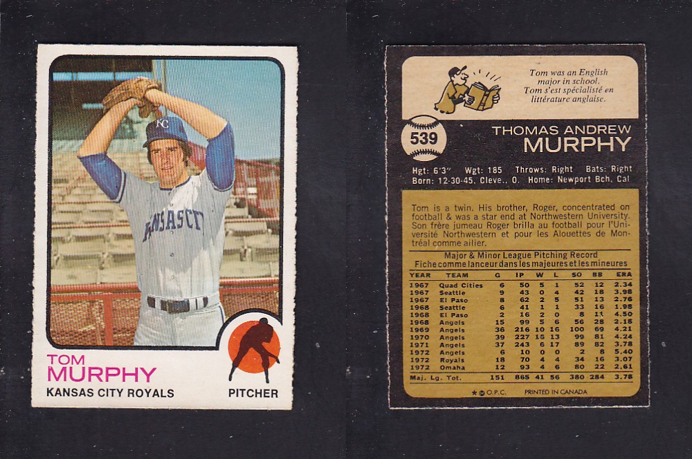 1973 O-PEE-CHEE BASEBALL CARD #539 T. MURPHY photo 1973 O-PEE-CHEE BASEBALL CARD #539 T. MURPHY photo