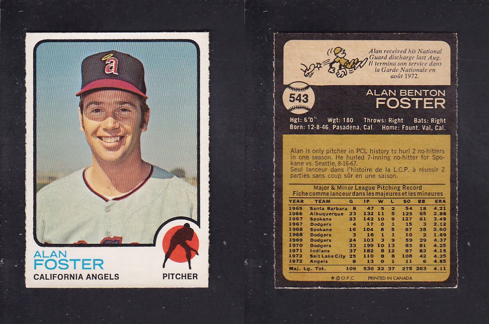 1973 O-PEE-CHEE BASEBALL CARD #543 A. FOSTER photo 1973 O-PEE-CHEE BASEBALL CARD #543 A. FOSTER photo