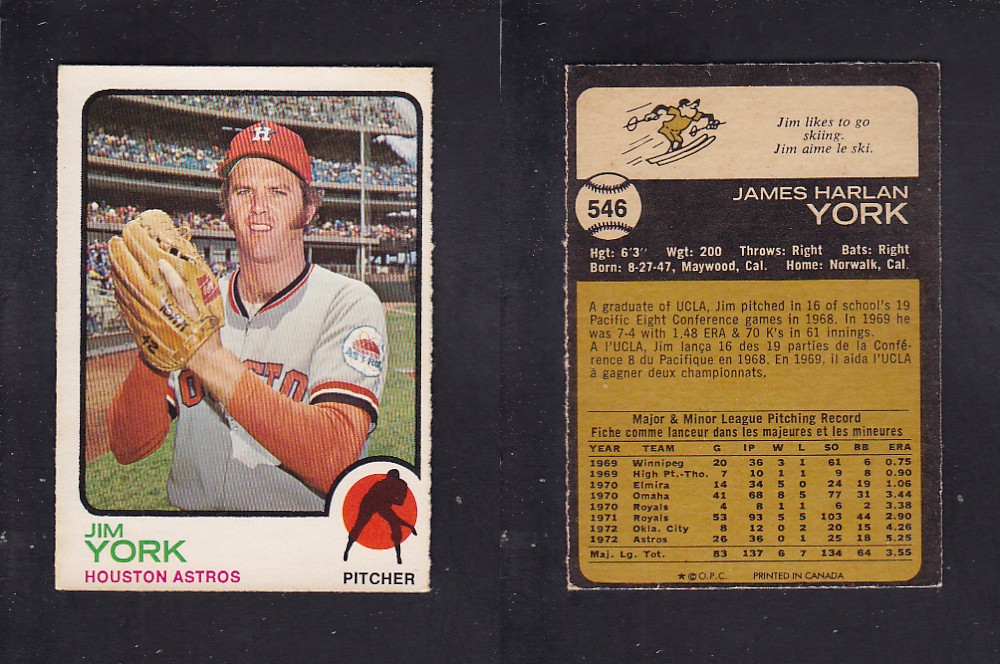 1973 O-PEE-CHEE BASEBALL CARD #546 J. YORK photo 1973 O-PEE-CHEE BASEBALL CARD #546 J. YORK photo