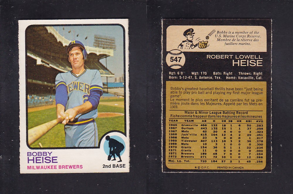 1973 O-PEE-CHEE BASEBALL CARD #547 B. HEISE photo 1973 O-PEE-CHEE BASEBALL CARD #547 B. HEISE photo