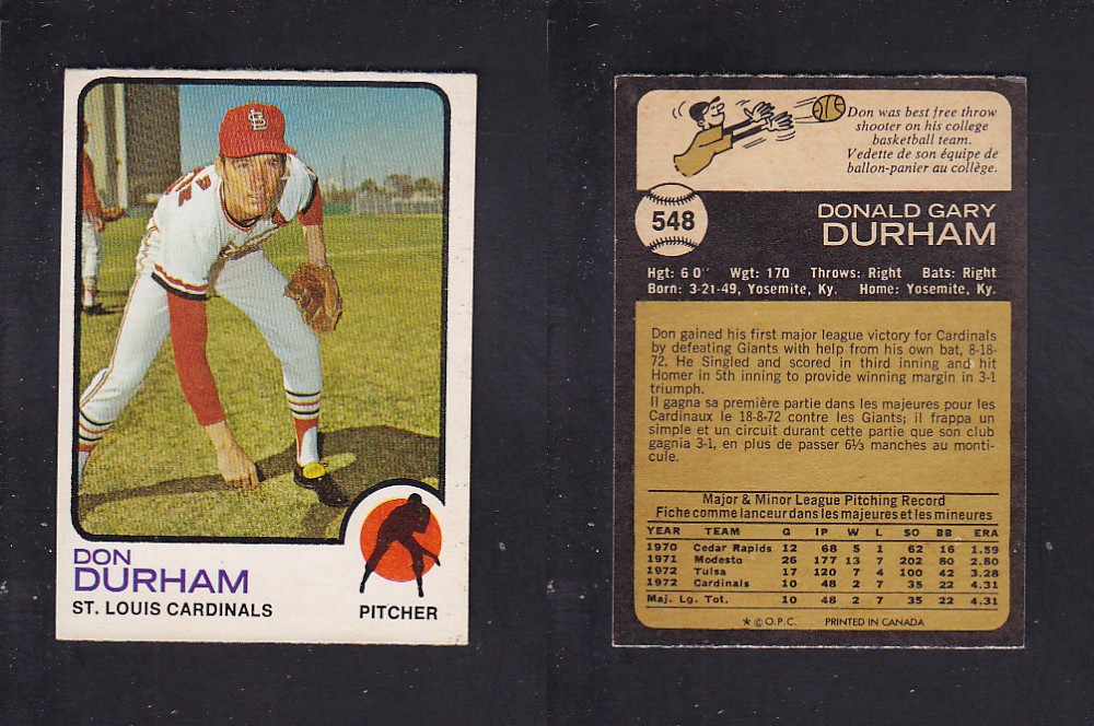 1973 O-PEE-CHEE BASEBALL CARD #548 D. DURHAM photo 1973 O-PEE-CHEE BASEBALL CARD #548 D. DURHAM photo
