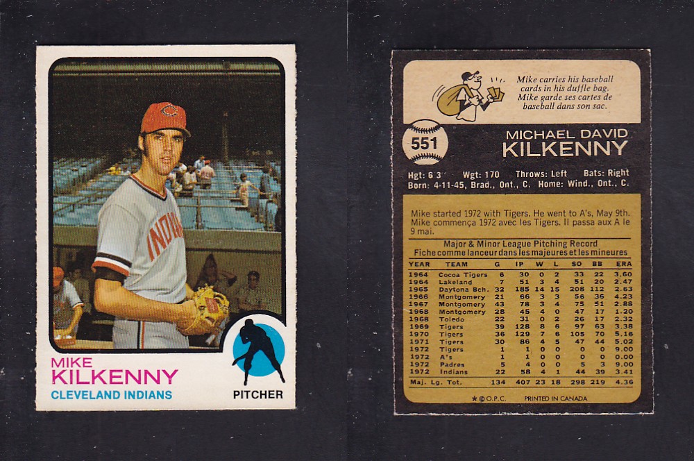 1973 O-PEE-CHEE BASEBALL CARD #551 M. KILKENNY photo 1973 O-PEE-CHEE BASEBALL CARD #551 M. KILKENNY photo