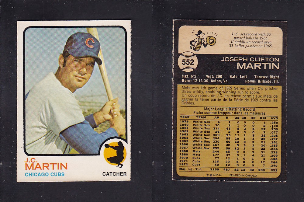 1973 O-PEE-CHEE BASEBALL CARD #552 J. C. MARTIN photo 1973 O-PEE-CHEE BASEBALL CARD #552 J. C. MARTIN photo