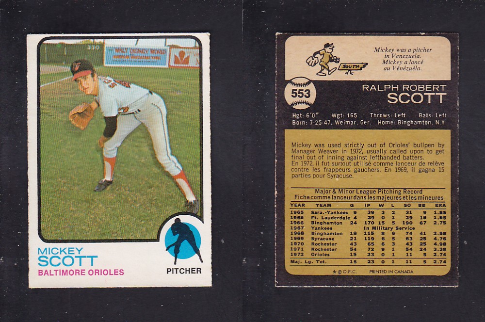 1973 O-PEE-CHEE BASEBALL CARD #553 M. SCOTT photo 1973 O-PEE-CHEE BASEBALL CARD #553 M. SCOTT photo