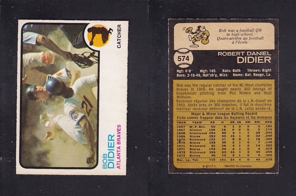 1973 O-PEE-CHEE BASEBALL CARD #574 B. DIDIER photo 1973 O-PEE-CHEE BASEBALL CARD #574 B. DIDIER photo