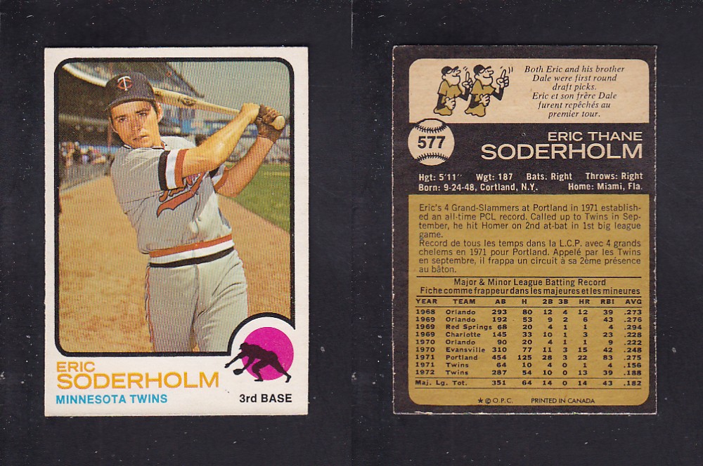 1973 O-PEE-CHEE BASEBALL CARD #577 E. SODERHOLM photo 1973 O-PEE-CHEE BASEBALL CARD #577 E. SODERHOLM photo