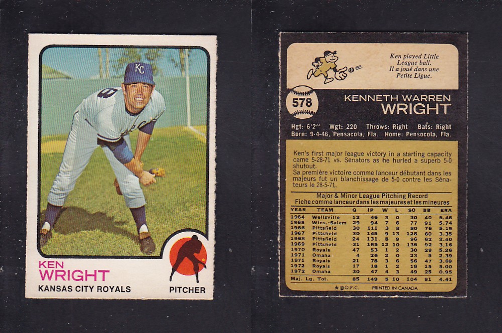 1973 O-PEE-CHEE BASEBALL CARD #578 K. WRIGHT photo 1973 O-PEE-CHEE BASEBALL CARD #578 K. WRIGHT photo