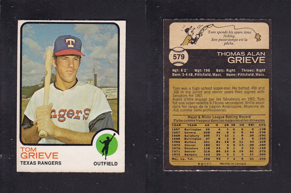 1973 O-PEE-CHEE BASEBALL CARD #579 T. GRIEVE photo 1973 O-PEE-CHEE BASEBALL CARD #579 T. GRIEVE photo