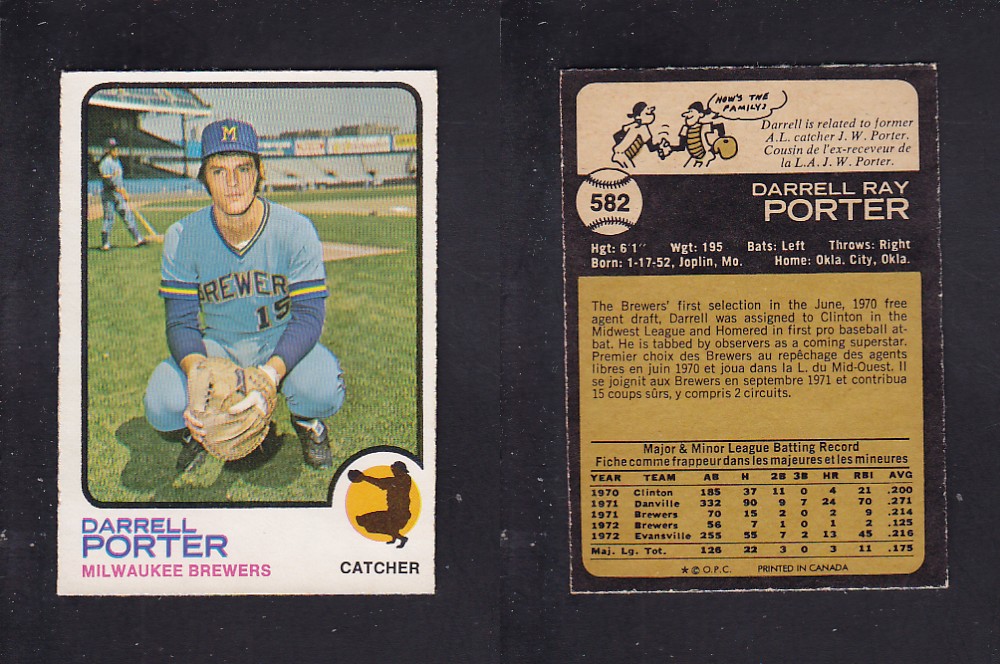 1973 O-PEE-CHEE BASEBALL CARD #582 D. PORTER photo 1973 O-PEE-CHEE BASEBALL CARD #582 D. PORTER photo