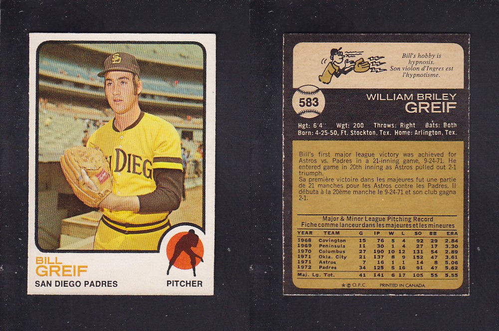 1973 O-PEE-CHEE BASEBALL CARD #583 B. GRIEF photo 1973 O-PEE-CHEE BASEBALL CARD #583 B. GRIEF photo