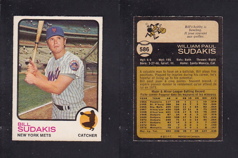 1973 O-PEE-CHEE BASEBALL CARD #586 B. SUDAKIS photo 1973 O-PEE-CHEE BASEBALL CARD #586 B. SUDAKIS photo
