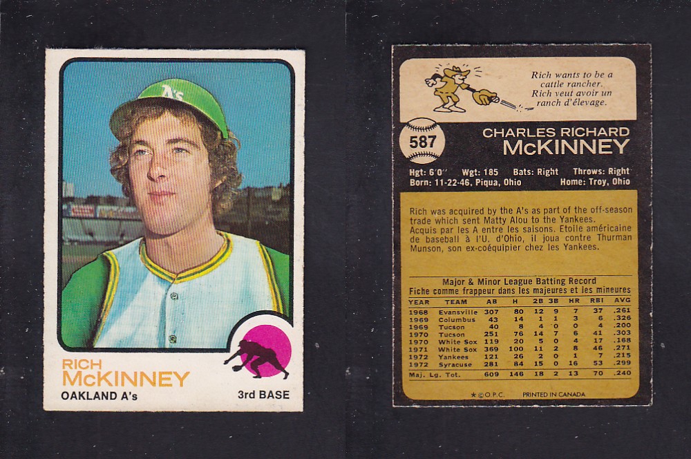 1973 O-PEE-CHEE BASEBALL CARD #587 R. McKINNEY photo 1973 O-PEE-CHEE BASEBALL CARD #587 R. McKINNEY photo