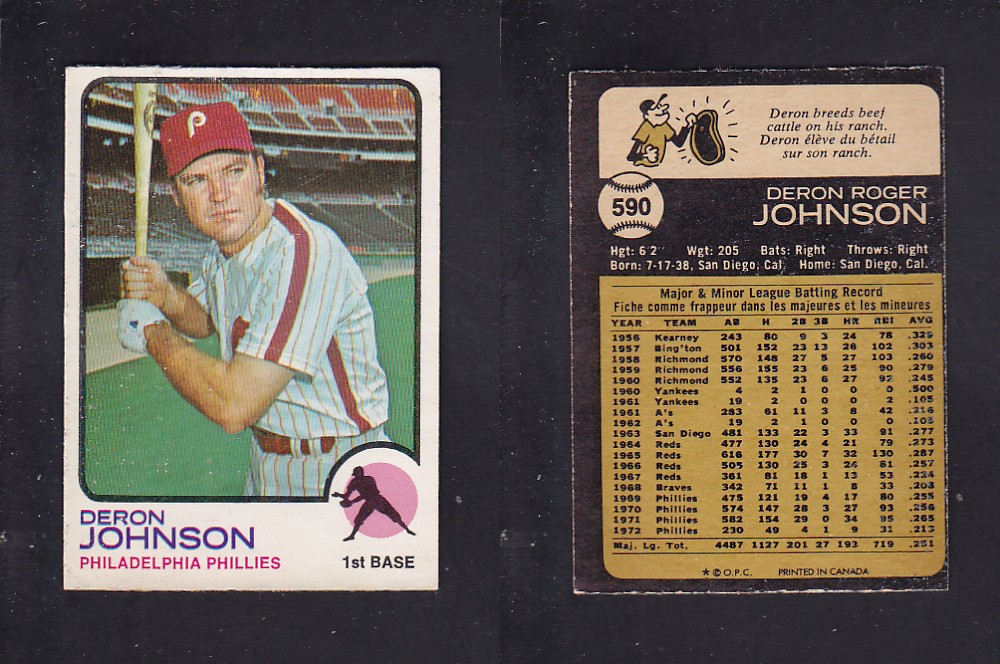 1973 O-PEE-CHEE BASEBALL CARD #590 D. JOHNSON photo 1973 O-PEE-CHEE BASEBALL CARD #590 D. JOHNSON photo