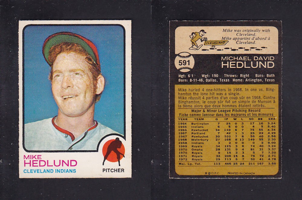 1973 O-PEE-CHEE BASEBALL CARD #591 M. HEDLUND photo 1973 O-PEE-CHEE BASEBALL CARD #591 M. HEDLUND photo