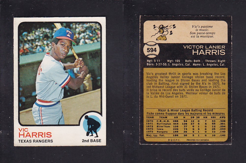 1973 O-PEE-CHEE BASEBALL CARD #594 V. HARRIS photo 1973 O-PEE-CHEE BASEBALL CARD #594 V. HARRIS photo