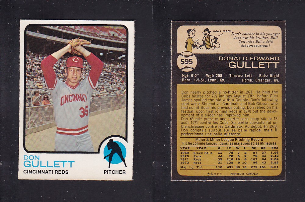 1973 O-PEE-CHEE BASEBALL CARD #595 D. GULLETT photo 1973 O-PEE-CHEE BASEBALL CARD #595 D. GULLETT photo