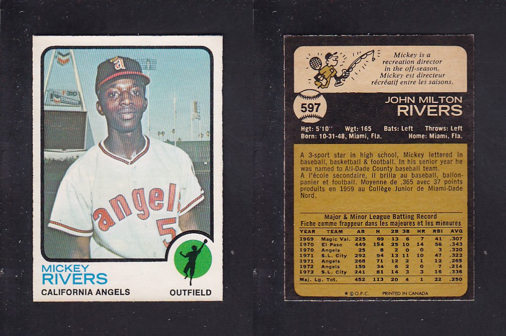 1973 O-PEE-CHEE BASEBALL CARD #597 M. RIVERS photo 1973 O-PEE-CHEE BASEBALL CARD #597 M. RIVERS photo