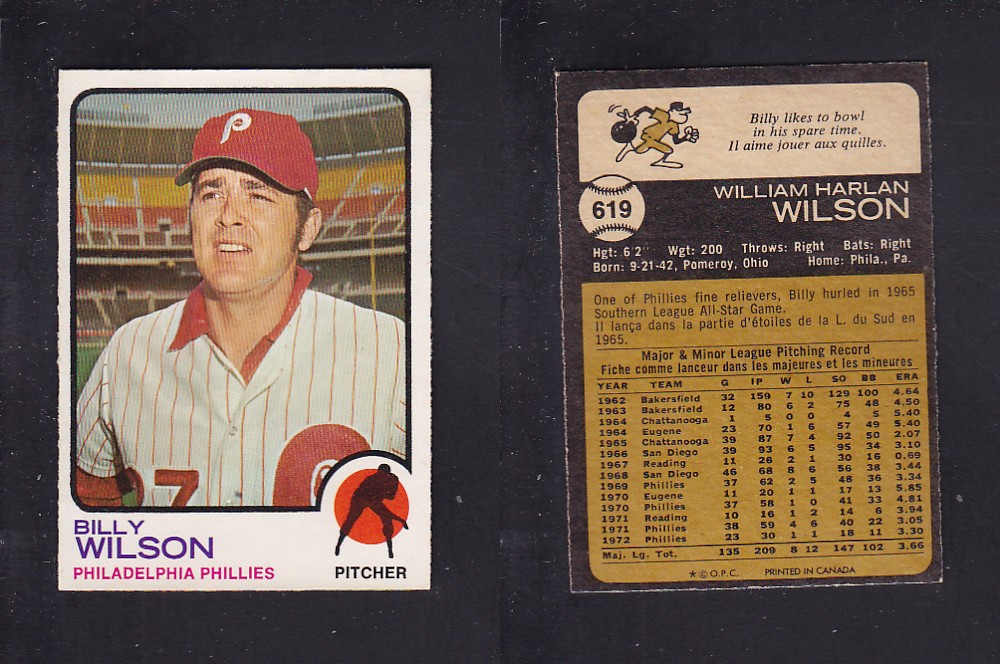 1973 O-PEE-CHEE BASEBALL CARD #619 B. WILSON photo 1973 O-PEE-CHEE BASEBALL CARD #619 B. WILSON photo