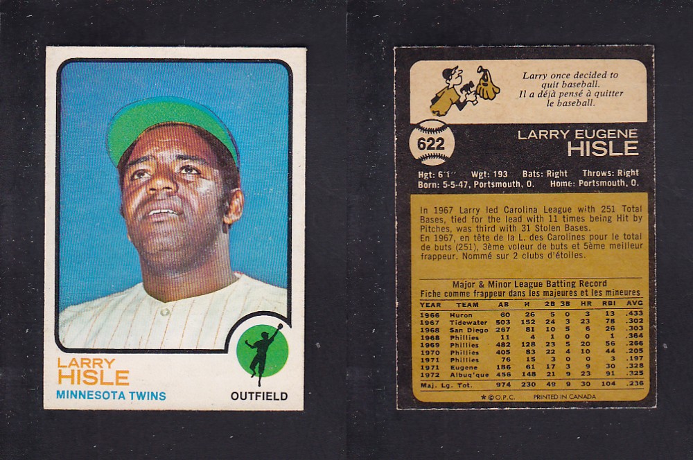 1973 O-PEE-CHEE BASEBALL CARD #622 L. HISLE photo 1973 O-PEE-CHEE BASEBALL CARD #622 L. HISLE photo