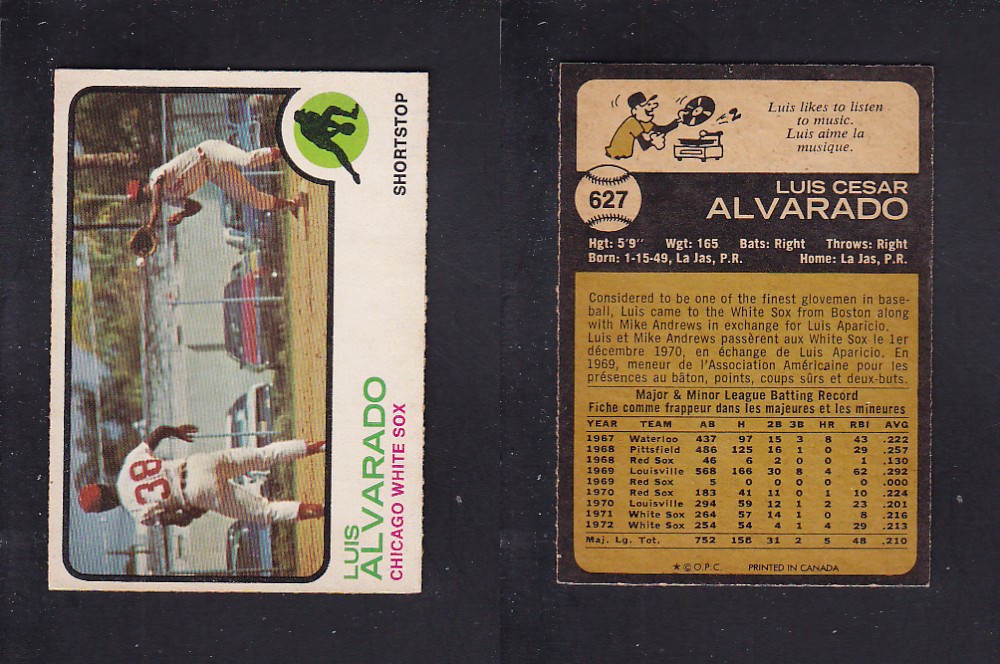 1973 O-PEE-CHEE BASEBALL CARD #627 L. ALVARADO photo 1973 O-PEE-CHEE BASEBALL CARD #627 L. ALVARADO photo