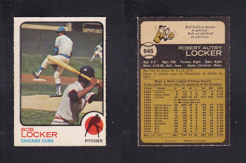 1973 O-PEE-CHEE BASEBALL CARD #645 B. LOCKER photo 1973 O-PEE-CHEE BASEBALL CARD #645 B. LOCKER photo