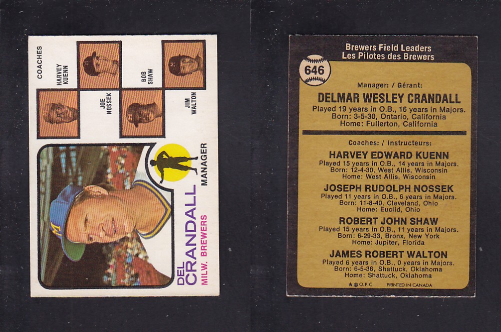 1973 O-PEE-CHEE BASEBALL CARD #646 D. CRANDALL photo 1973 O-PEE-CHEE BASEBALL CARD #646 D. CRANDALL photo
