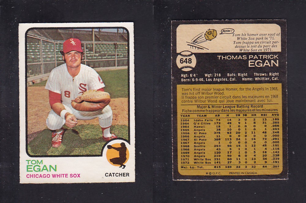 1973 O-PEE-CHEE BASEBALL CARD #648 T. EGAN photo 1973 O-PEE-CHEE BASEBALL CARD #648 T. EGAN photo