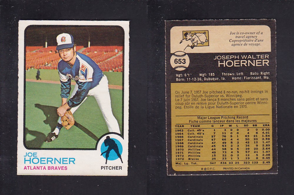 1973 O-PEE-CHEE BASEBALL CARD #653 J. HOERNER photo 1973 O-PEE-CHEE BASEBALL CARD #653 J. HOERNER photo