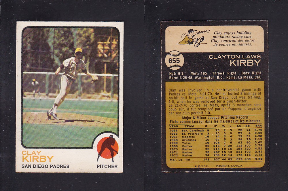 1973 O-PEE-CHEE BASEBALL CARD #655 C. KIRBY photo 1973 O-PEE-CHEE BASEBALL CARD #655 C. KIRBY photo