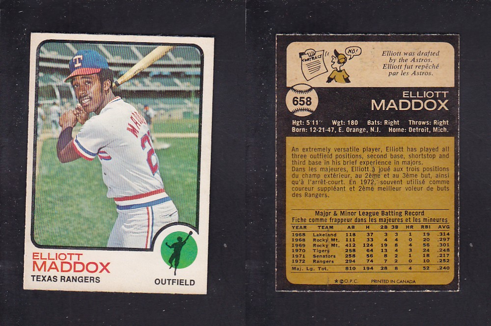 1973 O-PEE-CHEE BASEBALL CARD #658 E. MADDOX photo 1973 O-PEE-CHEE BASEBALL CARD #658 E. MADDOX photo