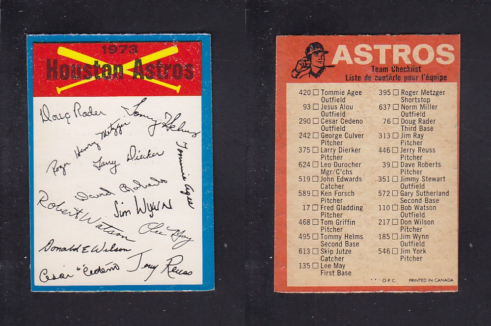 1973 O-PEE-CHEE BASEBALL CARD TEAM CHECKLISTS HOUSTON ASTROS photo 1973 O-PEE-CHEE BASEBALL CARD TEAM CHECKLISTS HOUSTON ASTROS photo