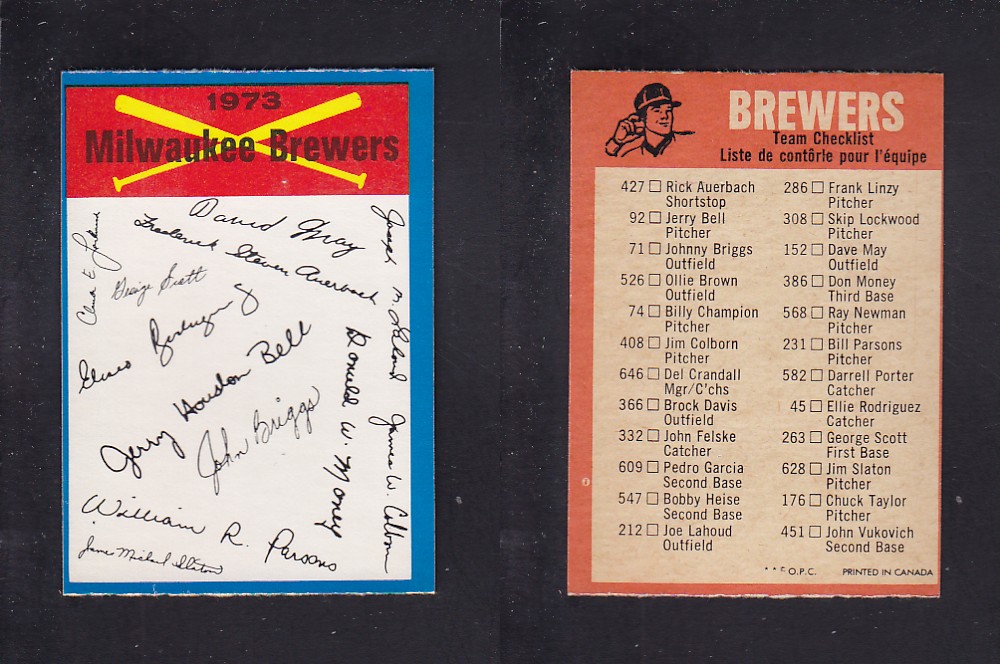 1973 O-PEE-CHEE BASEBALL CARD TEAM CHECKLISTS MILWAUKEE BREWERS photo 1973 O-PEE-CHEE BASEBALL CARD TEAM CHECKLISTS MILWAUKEE BREWERS photo