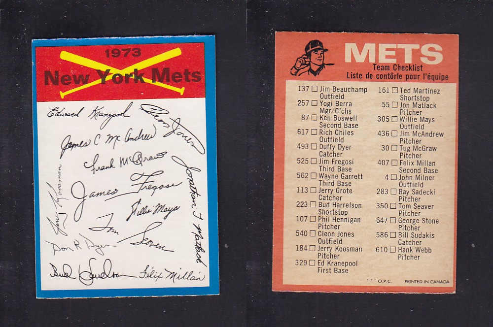 1973 O-PEE-CHEE BASEBALL CARD TEAM CHECKLISTS NEW YORK METS photo 1973 O-PEE-CHEE BASEBALL CARD TEAM CHECKLISTS NEW YORK METS photo