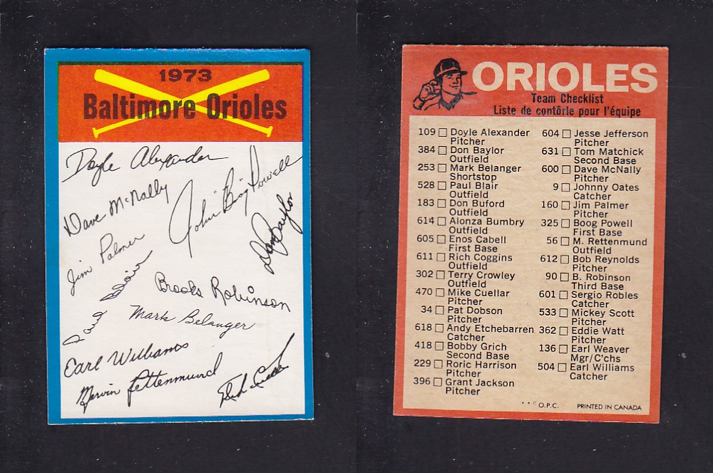 1973 O-PEE-CHEE BASEBALL CARD TEAM CHECKLISTS BALTIMORE ORIOLES photo 1973 O-PEE-CHEE BASEBALL CARD TEAM CHECKLISTS BALTIMORE ORIOLES photo