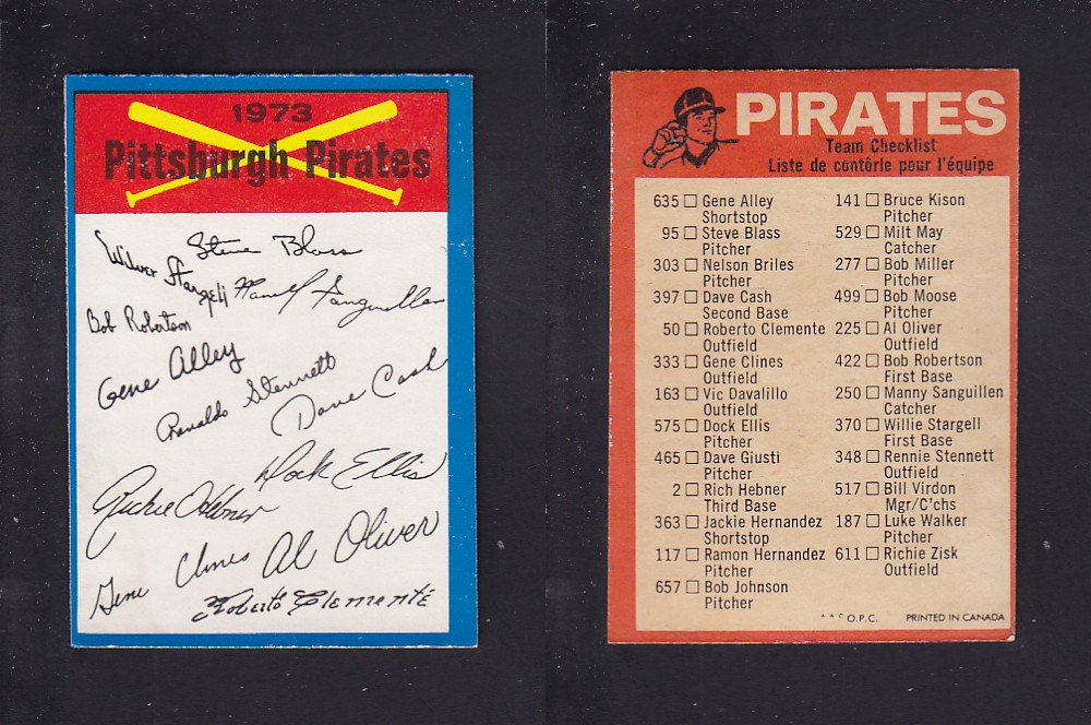 1973 O-PEE-CHEE BASEBALL CARD TEAM CHECKLISTS PITTSBURGH PIRATES photo 1973 O-PEE-CHEE BASEBALL CARD TEAM CHECKLISTS PITTSBURGH PIRATES photo
