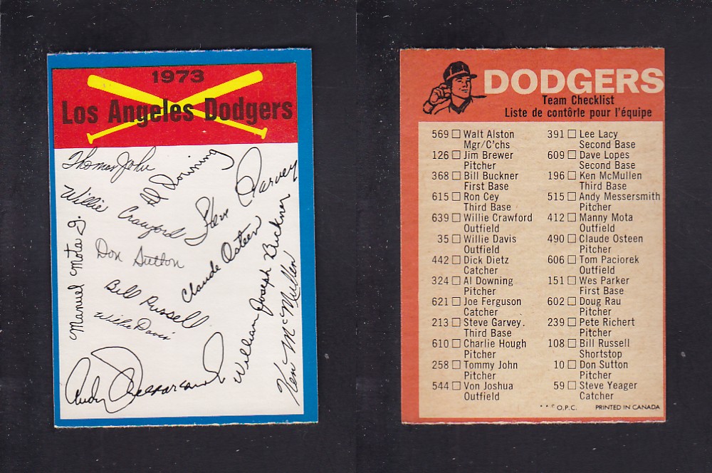 1973 O-PEE-CHEE BASEBALL CARD TEAM CHECKLISTS LOS ANGELES DODGERS photo 1973 O-PEE-CHEE BASEBALL CARD TEAM CHECKLISTS LOS ANGELES DODGERS photo