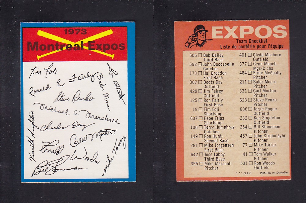 1973 O-PEE-CHEE BASEBALL CARD TEAM CHECKLISTS MONTREAL EXPOS photo 1973 O-PEE-CHEE BASEBALL CARD TEAM CHECKLISTS MONTREAL EXPOS photo