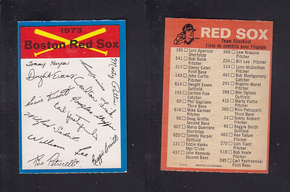 1973 O-PEE-CHEE BASEBALL CARD TEAM CHECKLISTS BOSTON RED SOX photo 1973 O-PEE-CHEE BASEBALL CARD TEAM CHECKLISTS BOSTON RED SOX photo